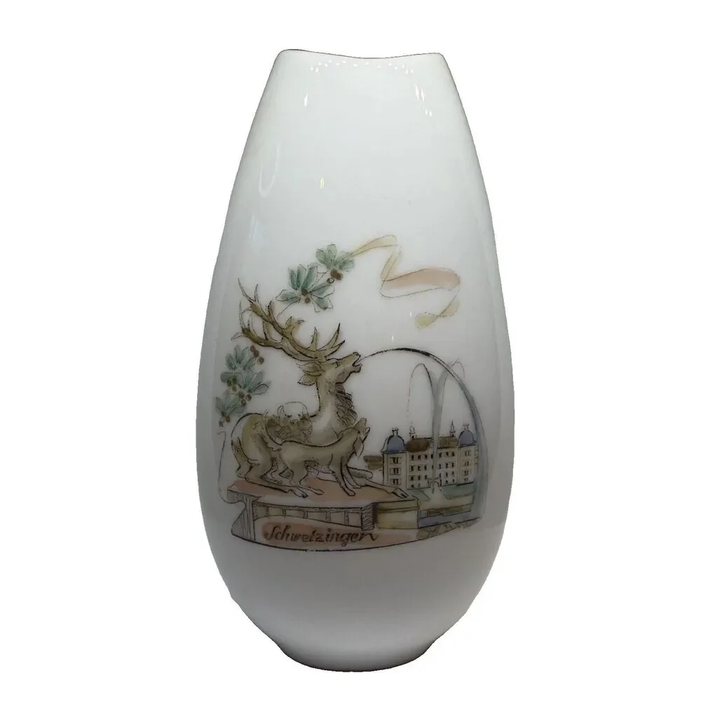 Vintage German Handgemalt Porcelain Vase Schwetzingen Palace Stag Form 54